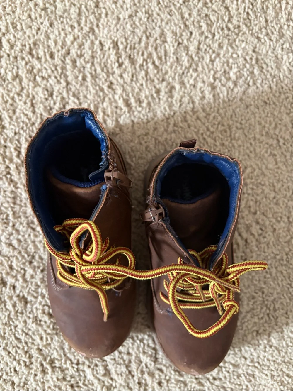 OshKosh B'gosh Boys Lace-Up Ankle Brown Boots with Yellow Accent Laces